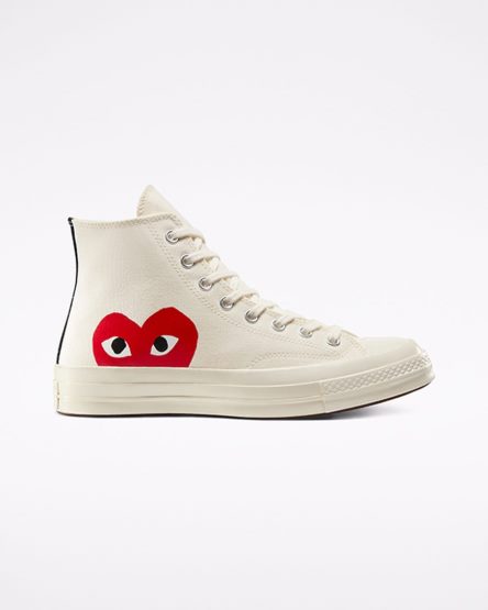 Zapatillas Altas Converse x Comme des Garçons PLAY Chuck 70 Hombre Blancas Rojas | PE 58WL47